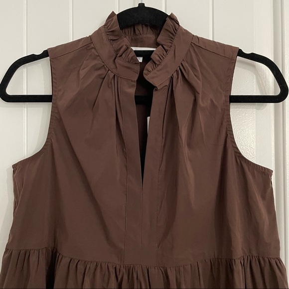 NWOT Olivaceous Brown Sleeveless Ruffled Neckline Dress - Picture 2 of 4